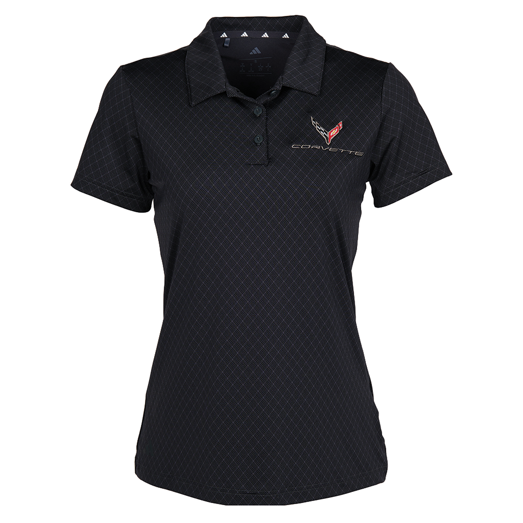 C8 Corvette Adidas 4-Way Stretch Ladies Polo Shirt : Carbon Black
