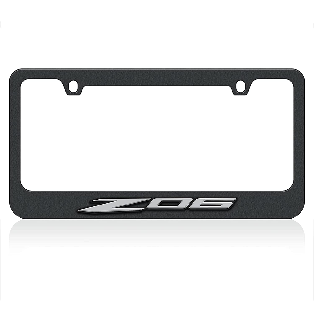 Corvette Black License Plate Frame W/Grey Z06 Logo : C8 Z06