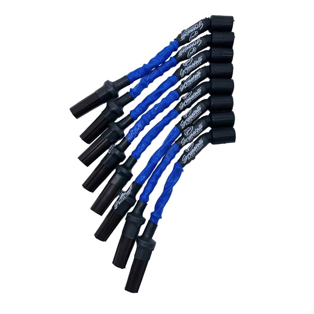Granatelli 10-inch blue 0-Ohm wires combine compact routing high-temperature