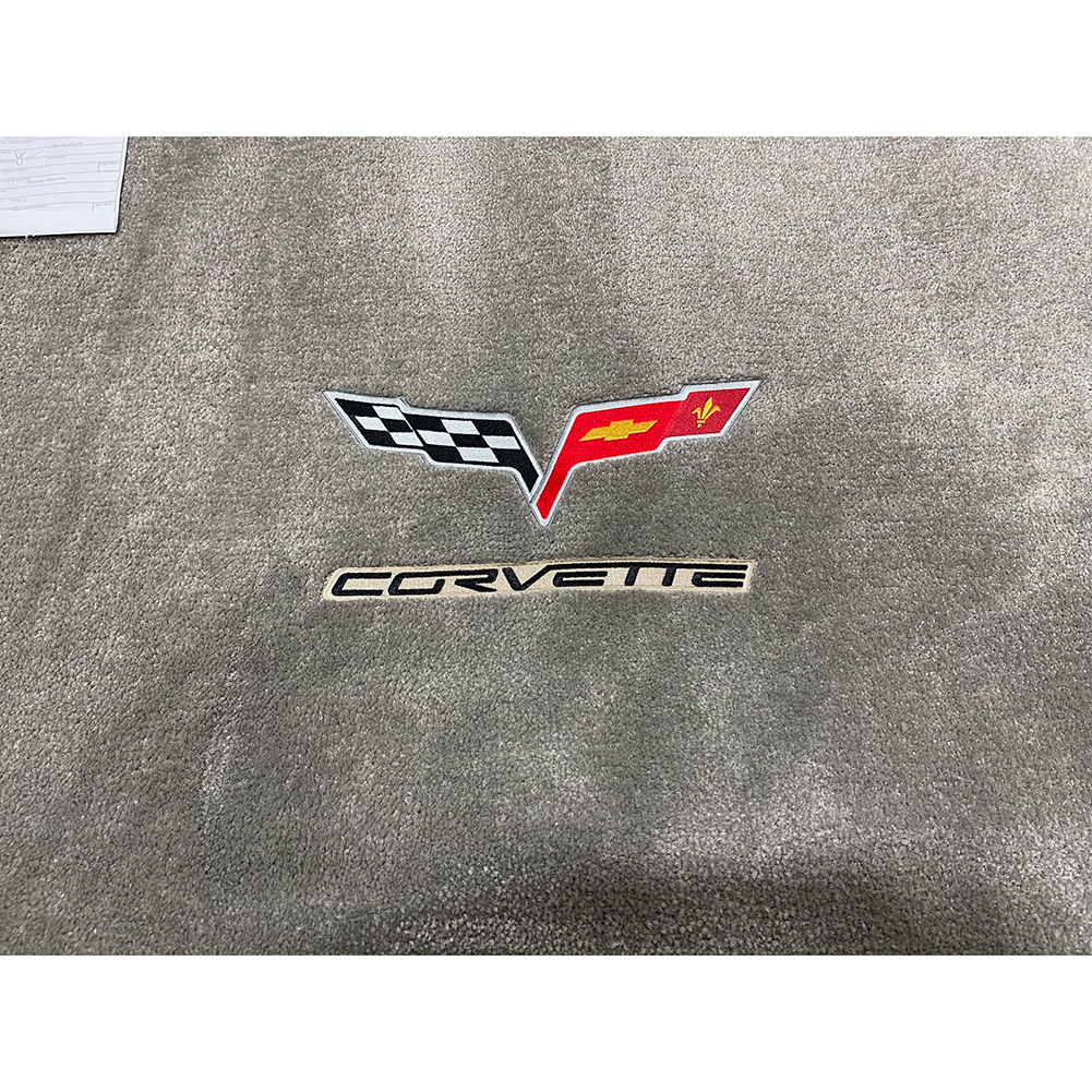 Corvette Cargo Mat with C6 Emblem and Corvette Script : Steel Grey Silver Letters - Convertible : 2005-2013 C6
