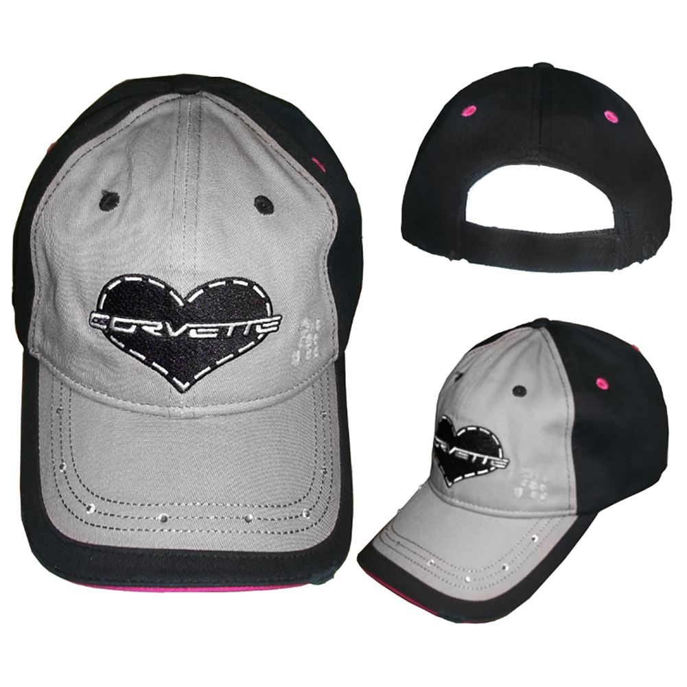 Corvette Ladies Heart Adjustable Hat - Gray/Black