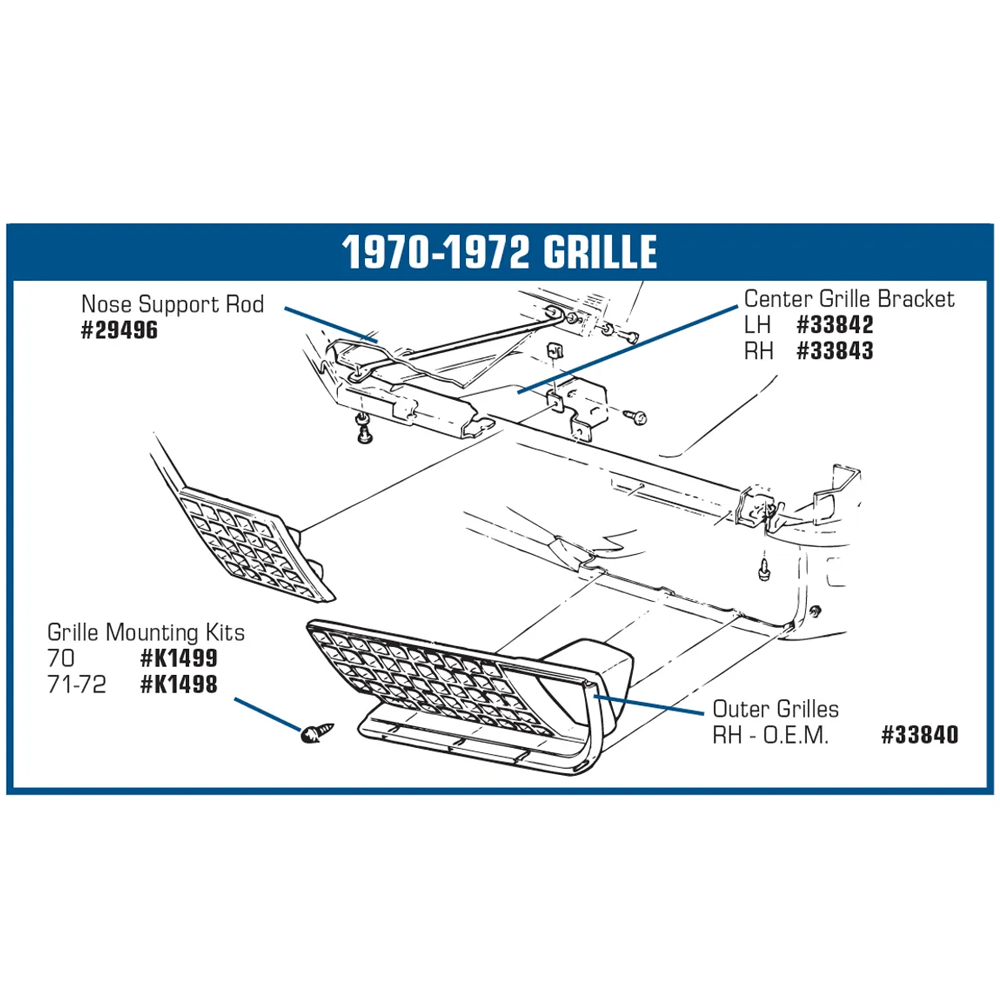 C3 1971-1972 Corvette Grille Attaching Kit - Front
