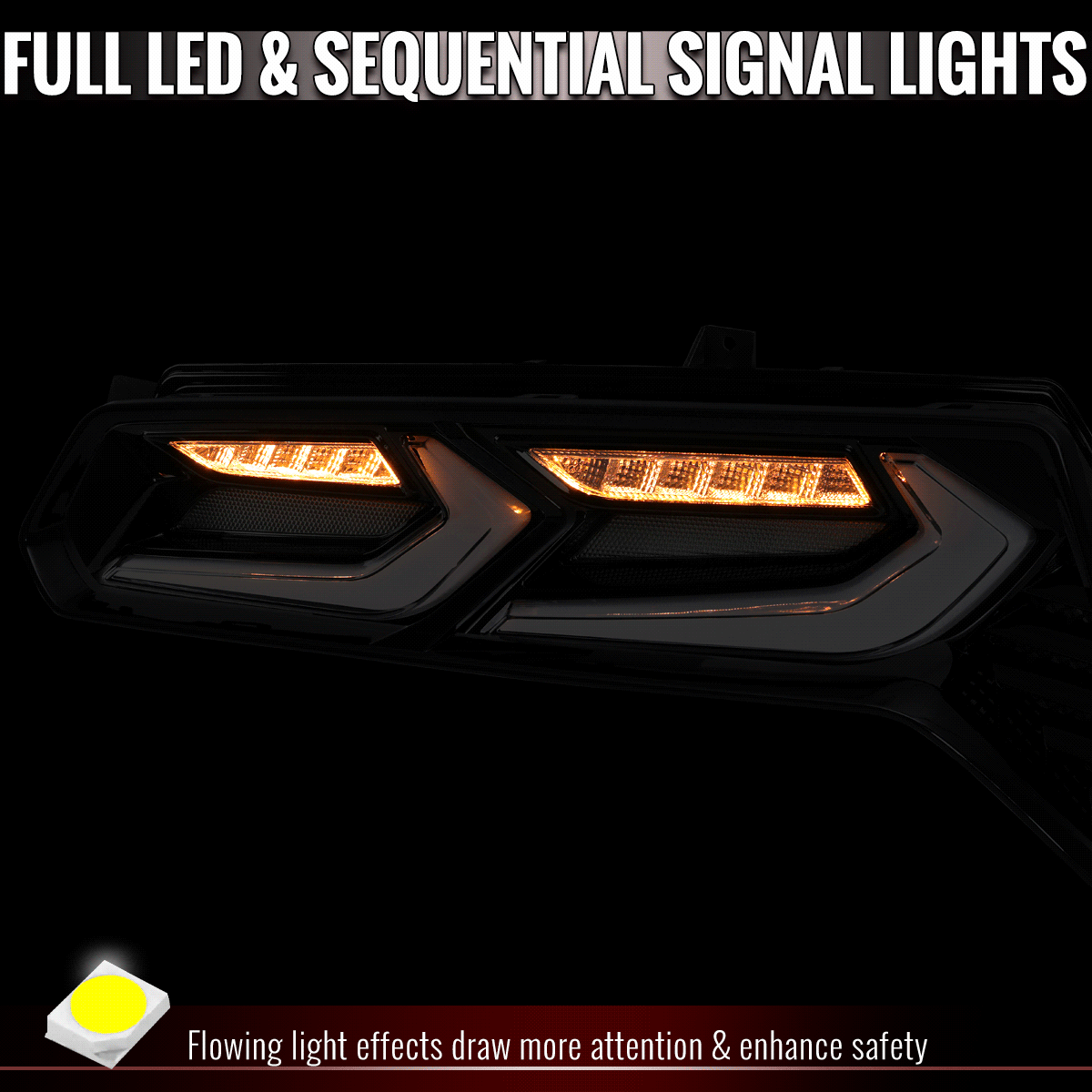 2014-2019 Chevrolet Corvette C7 Sequential LED Turn Signal C8-Style Tail Lights (Black Housing / Clear Lens)