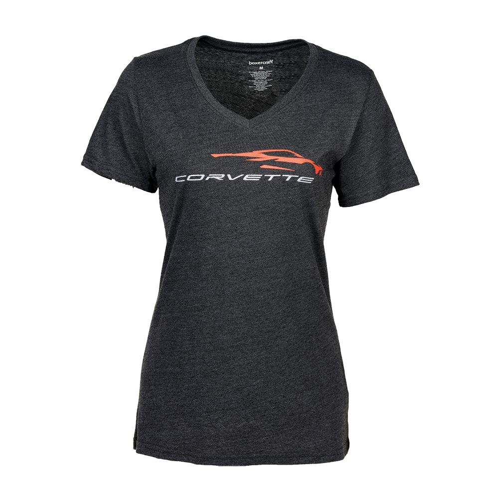 C8 Corvette Glitter Gesture T-Shirt - Women's : Charcoal (Large)