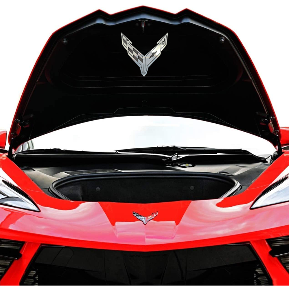 Corvette Metal Crossed Flags Hood Panel Badge Front Trunk - Chrome : 2020+ C8