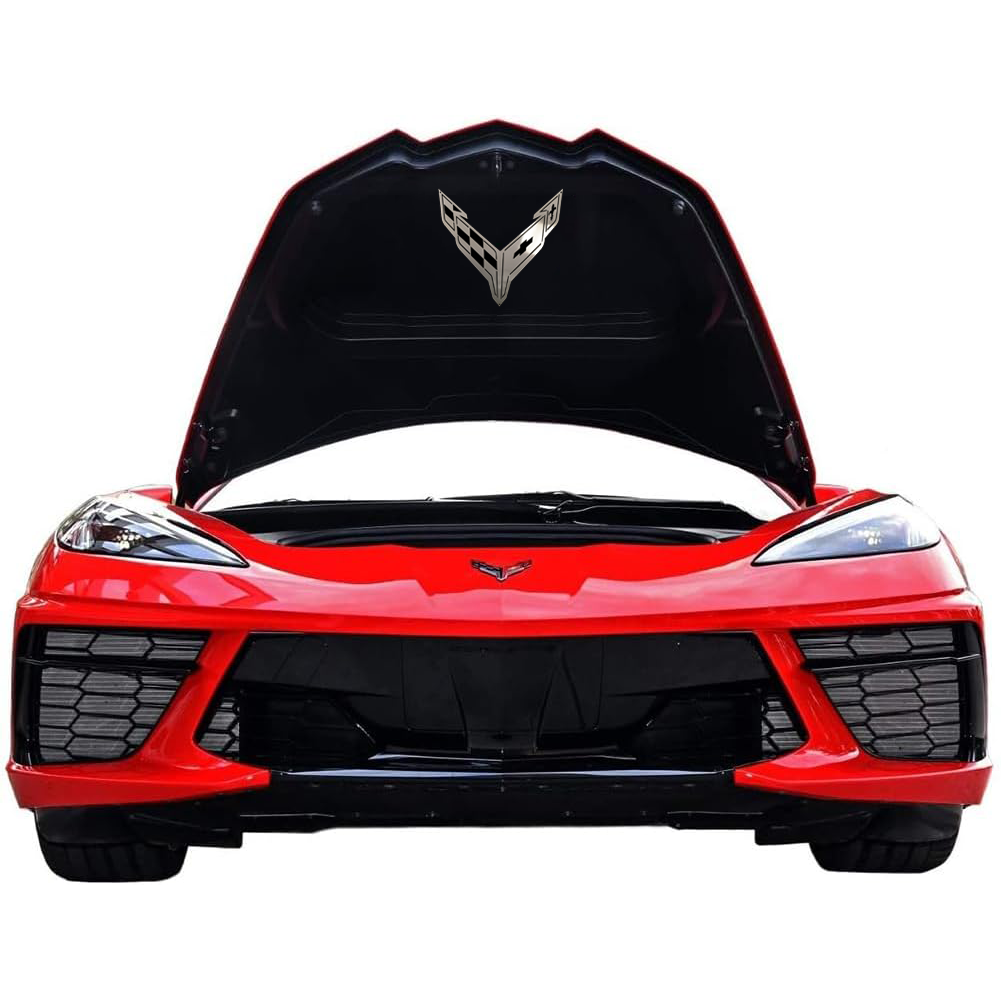 Corvette Metal Crossed Flags Hood Panel Badge Front Trunk - Chrome : 2020+ C8