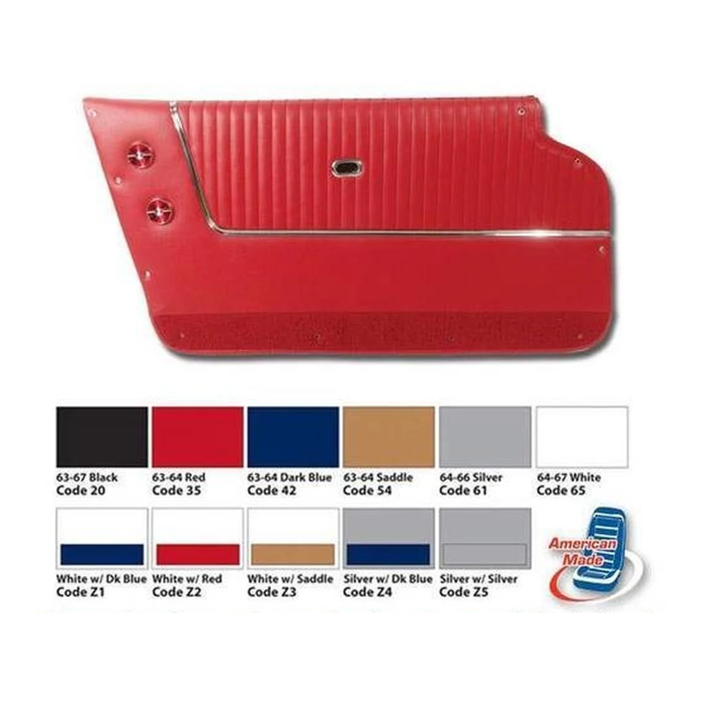 C2 1963-1964 Corvette Door Panels With Black Carpet - Convertible - Choose Color