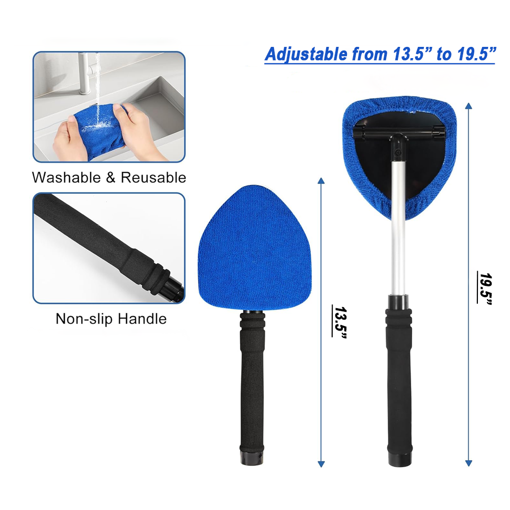 Corvette Windshield Cleaning Tool With Extendable Handle & 4 Microfiber Pads