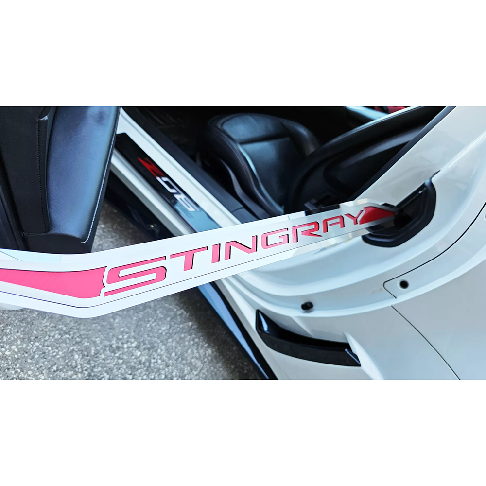 Corvette Door Prop Polished/Brushed Stainless 'Stingray' w/ Choice of Carbon Fiber Inlay: C7 2014-2019