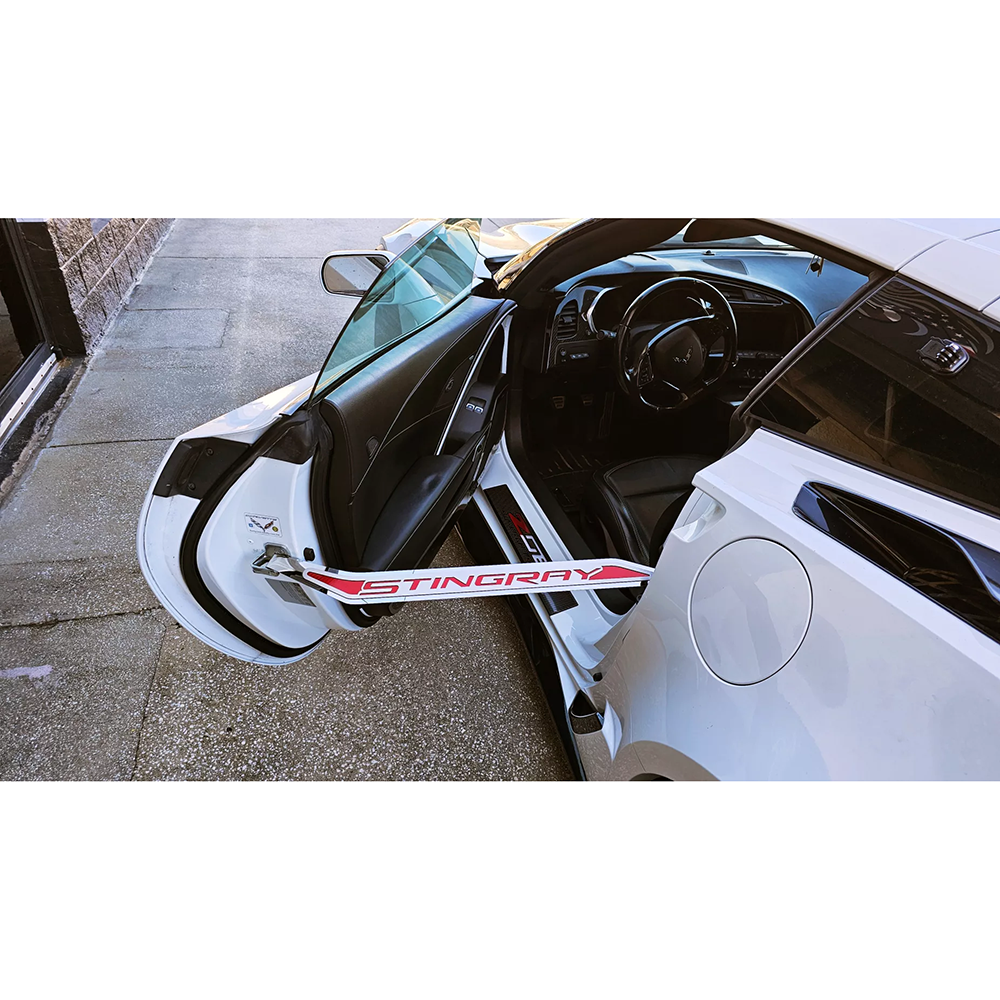 Corvette Door Prop Polished/Brushed Stainless 'Stingray' w/ Choice of Carbon Fiber Inlay: C7 2014-2019