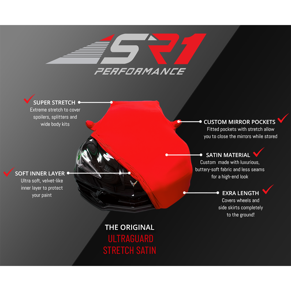 Corvette Ultraguard Stretch Satin Sport Car Cover - Black / Grey Stripes - Indoor : 2005-2013 C6, Z06, ZR1, Grand Sport