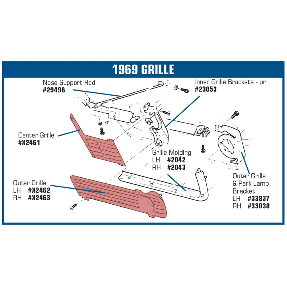 C3 1968-1969 Corvette Grille - Center