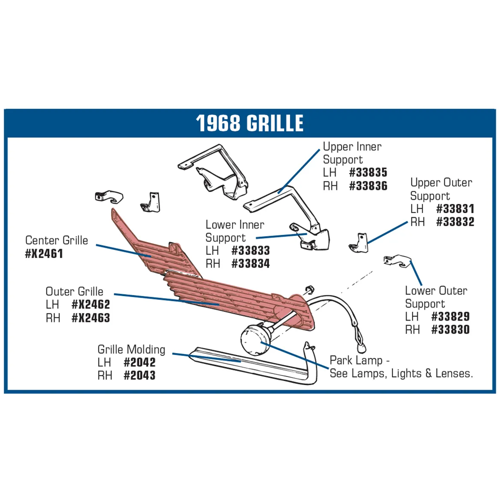 C3 1968-1969 Corvette Grille - Center
