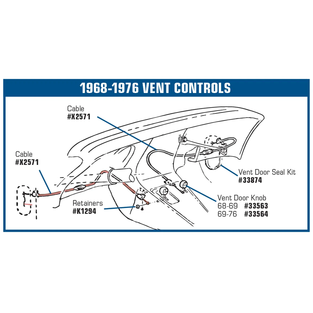 C3 1968-1976 Corvette Vent Cable W/O Air Conditioning
