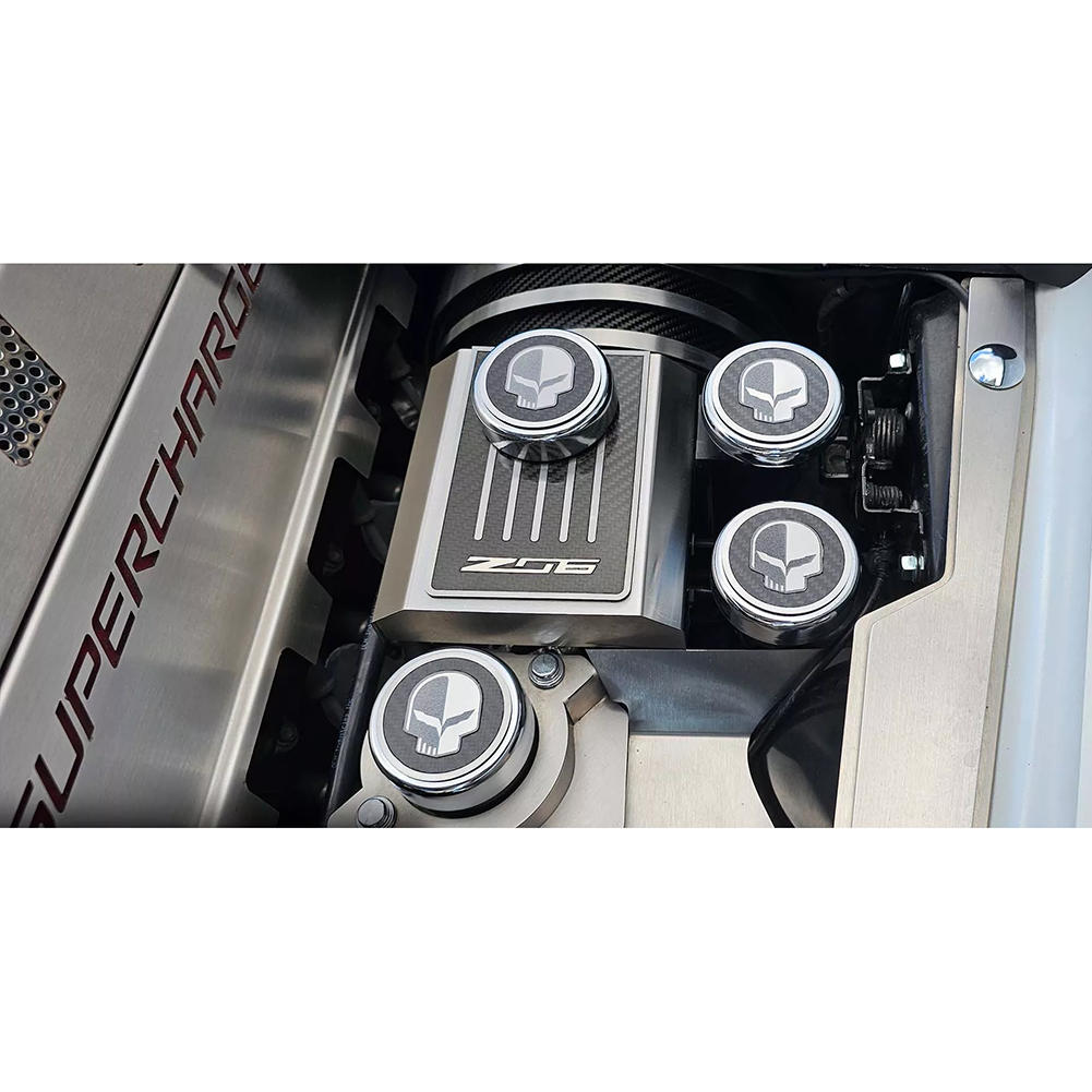 Corvette Engine Cap Set Jake Logo Stainless 6pc Manual Trans - Carbon Fiber : 2014-2019 C7 Stingray Z06, ZR1, Grand Sport