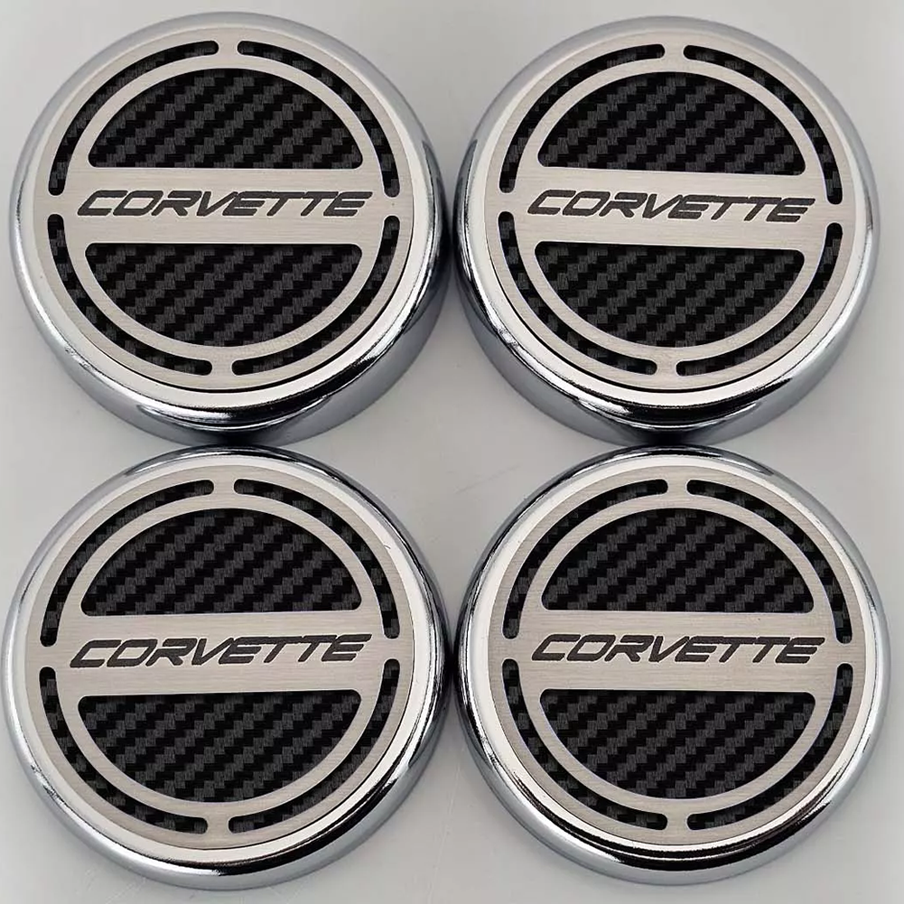 C8 Corvette Coupe Engine Cap Cover 4pc Carbon Fiber Inserts W/Stainless Corvette Script : 2020-2024