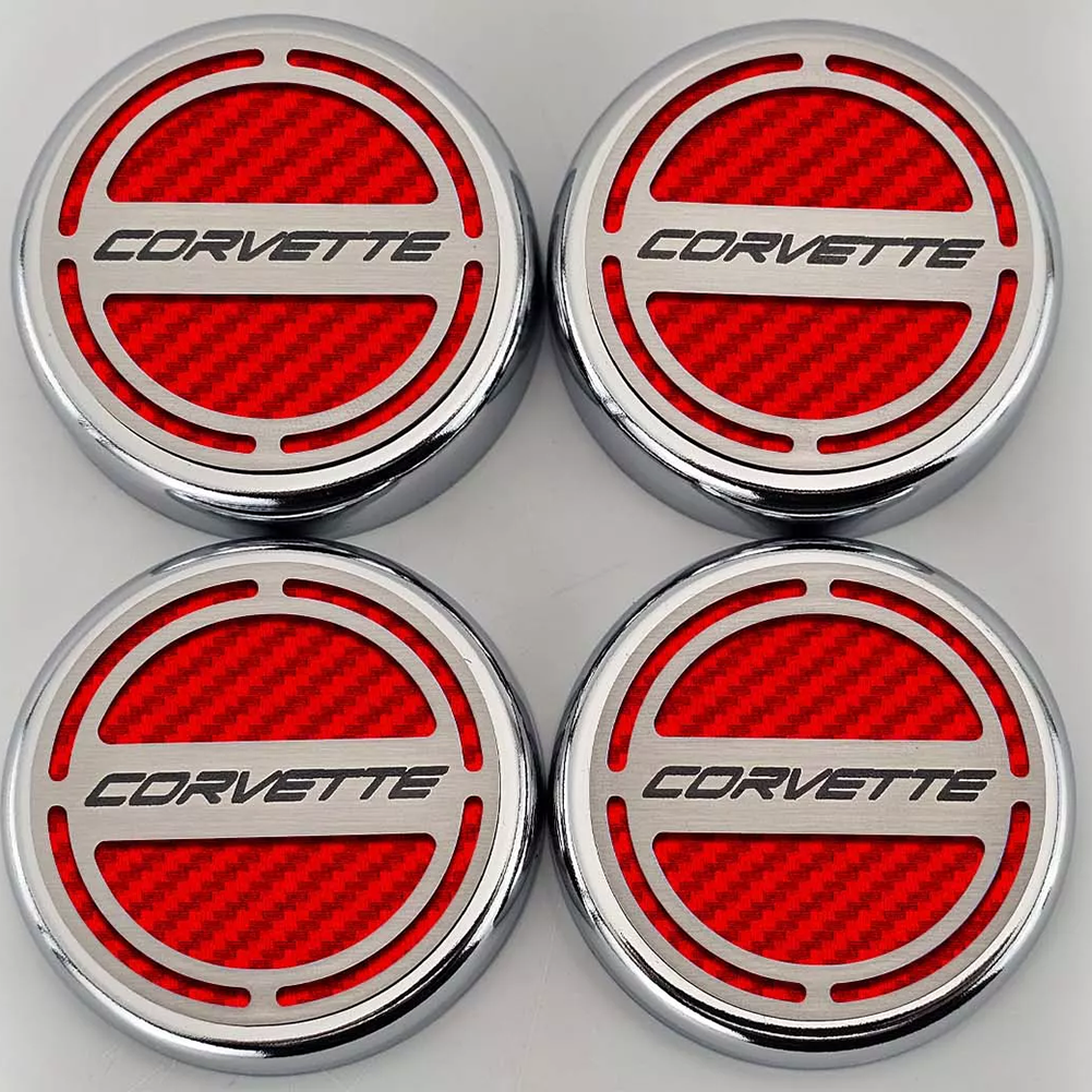 C8 Corvette Coupe Engine Cap Cover 4pc Carbon Fiber Inserts W/Stainless Corvette Script : 2020-2024