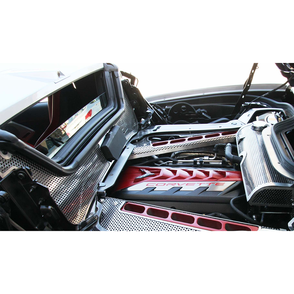 C8 Corvette HTC Rear Window Frame Brushed Trim- Stainless Steel : Polished Perforated