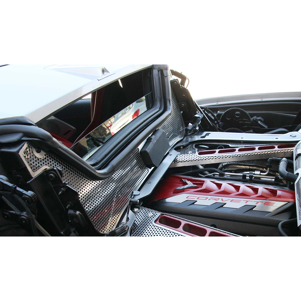 C8 Corvette HTC Rear Window Frame Brushed Trim- Stainless Steel : Polished Perforated