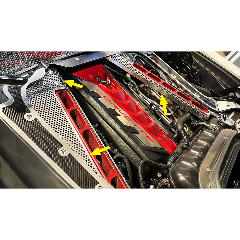 C8 Corvette HTC Header Guard & Exposed Crossmembers Covers : Stainless Polished Perforated