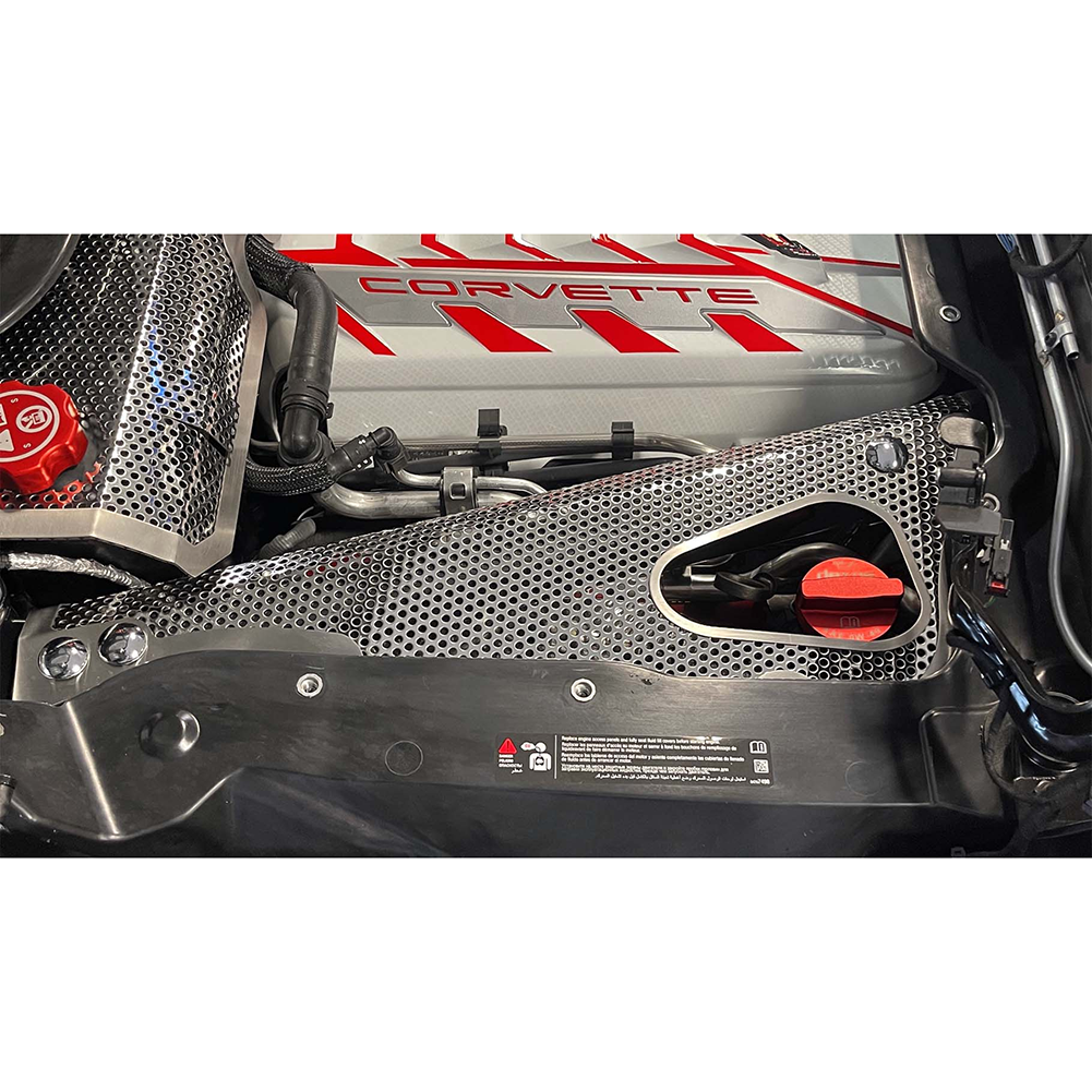C8 Corvette HTC Header Guard & Crossmembers Covers : Stainless Polished Perforated