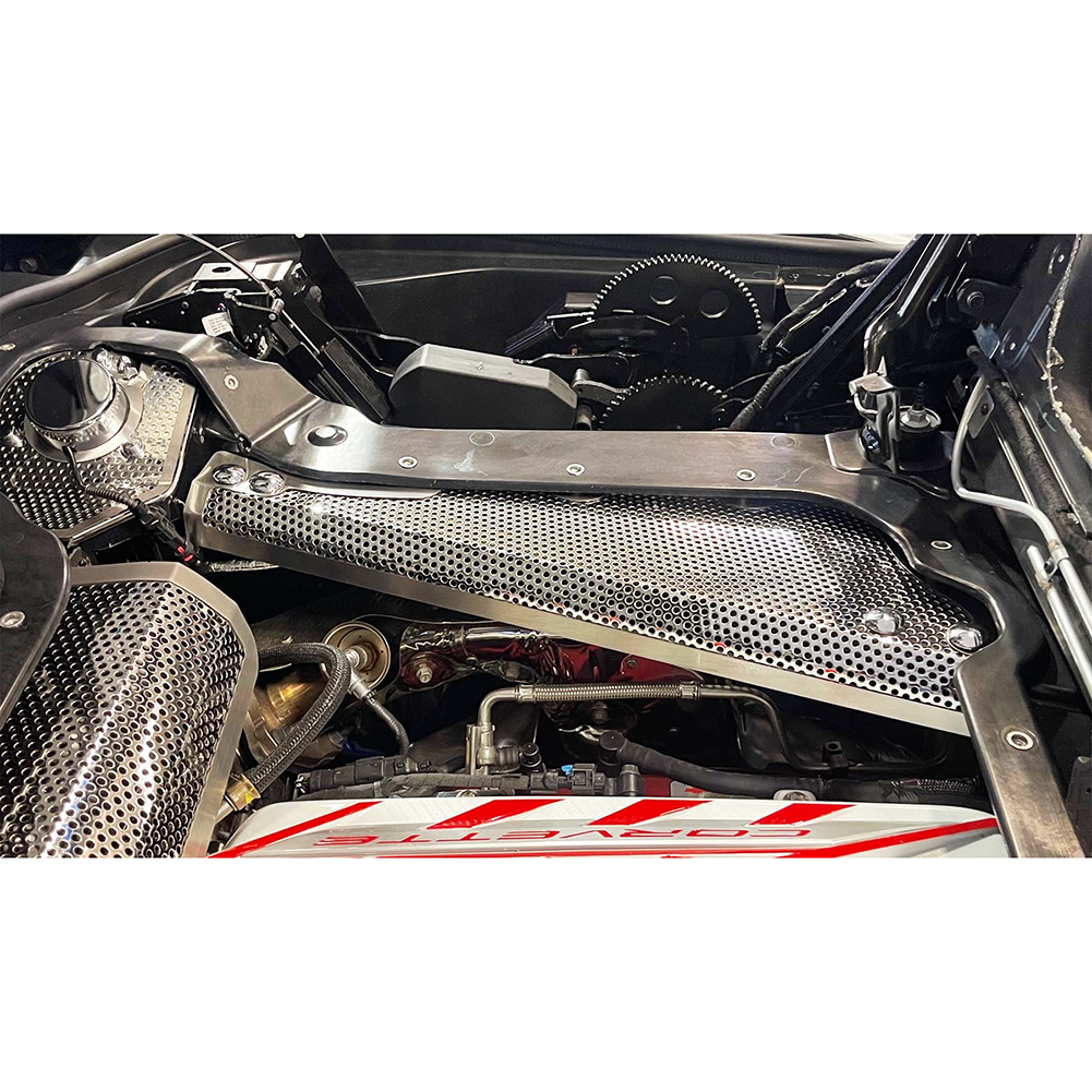 C8 Corvette HTC Header Guard & Crossmembers Covers : Stainless Polished Perforated