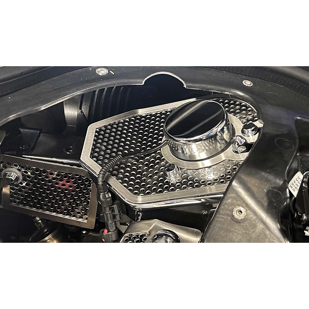 C8 Corvette HTC Shock Tower Covers  Brushed Trim : Perforated Polished Stainless