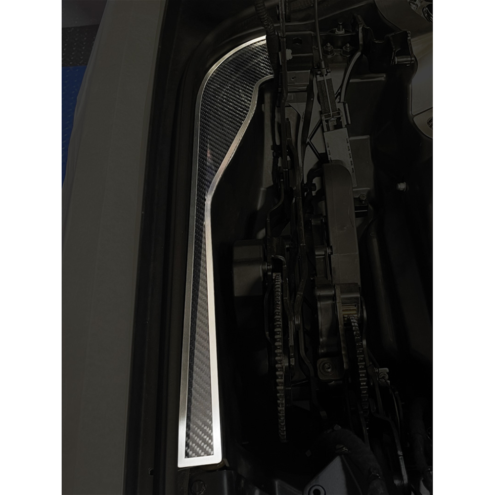 C8 Corvette HTC Hinge Dress Up Plates : Brushed Stainless w/ Carbon Fiber