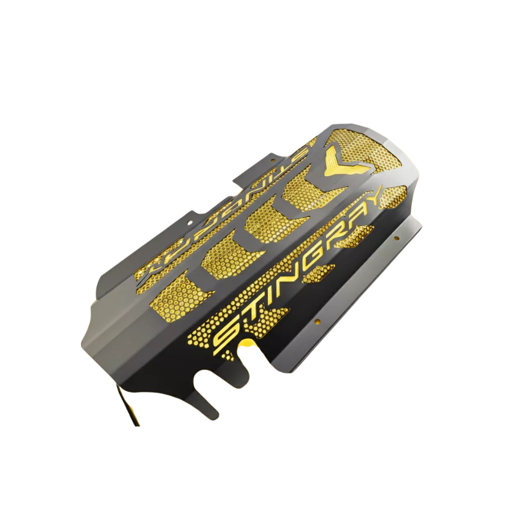 C8 Corvette Coupe Engine Cover - Brushed Stainless W/ Perforated Insert, Singray Lettering - Stingray, Z51 LS2