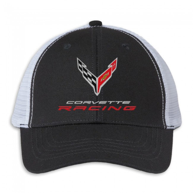 C8 Corvette Racing Ladies Trucker Ponytail Hat : Black/White