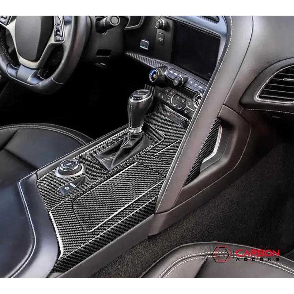 C7 Corvette 2014-2019 Center Console Carbon Fiber Overlay - carbonaddons Carbon Fiber Parts, Accessories, Upgrades, Mods