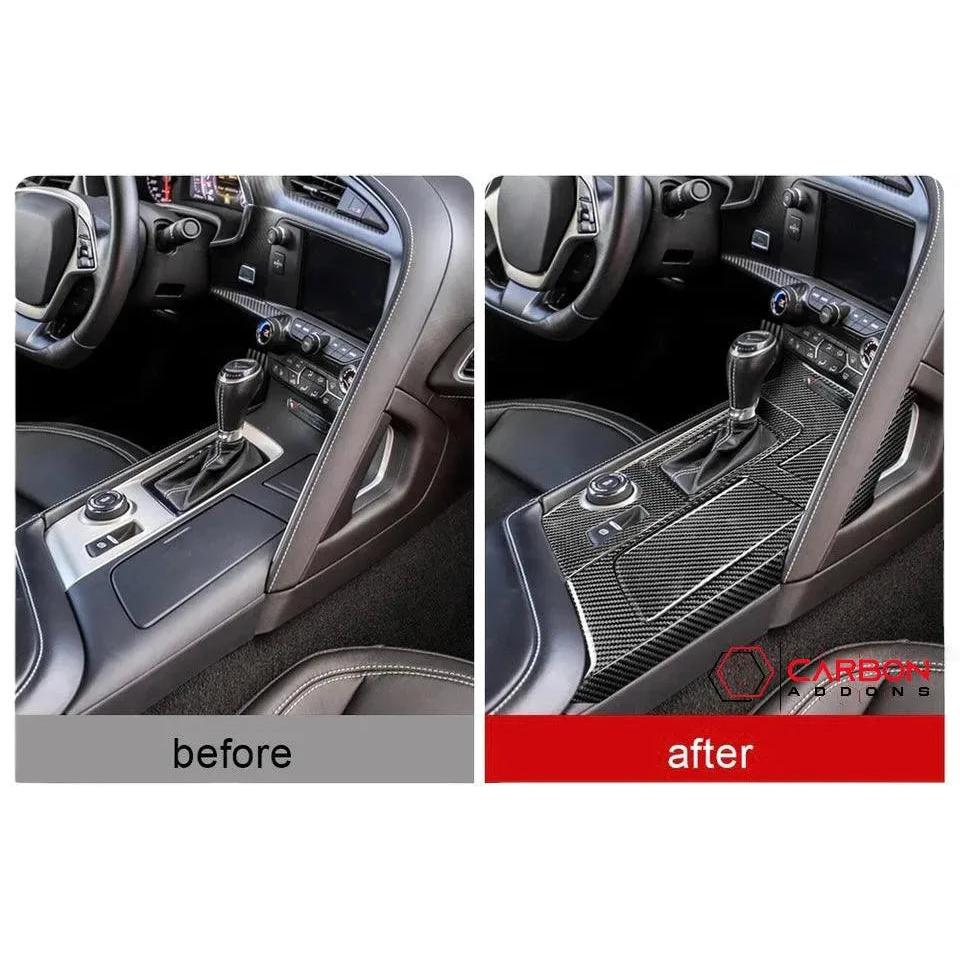 C7 Corvette 2014-2019 Center Console Carbon Fiber Overlay - carbonaddons Carbon Fiber Parts, Accessories, Upgrades, Mods