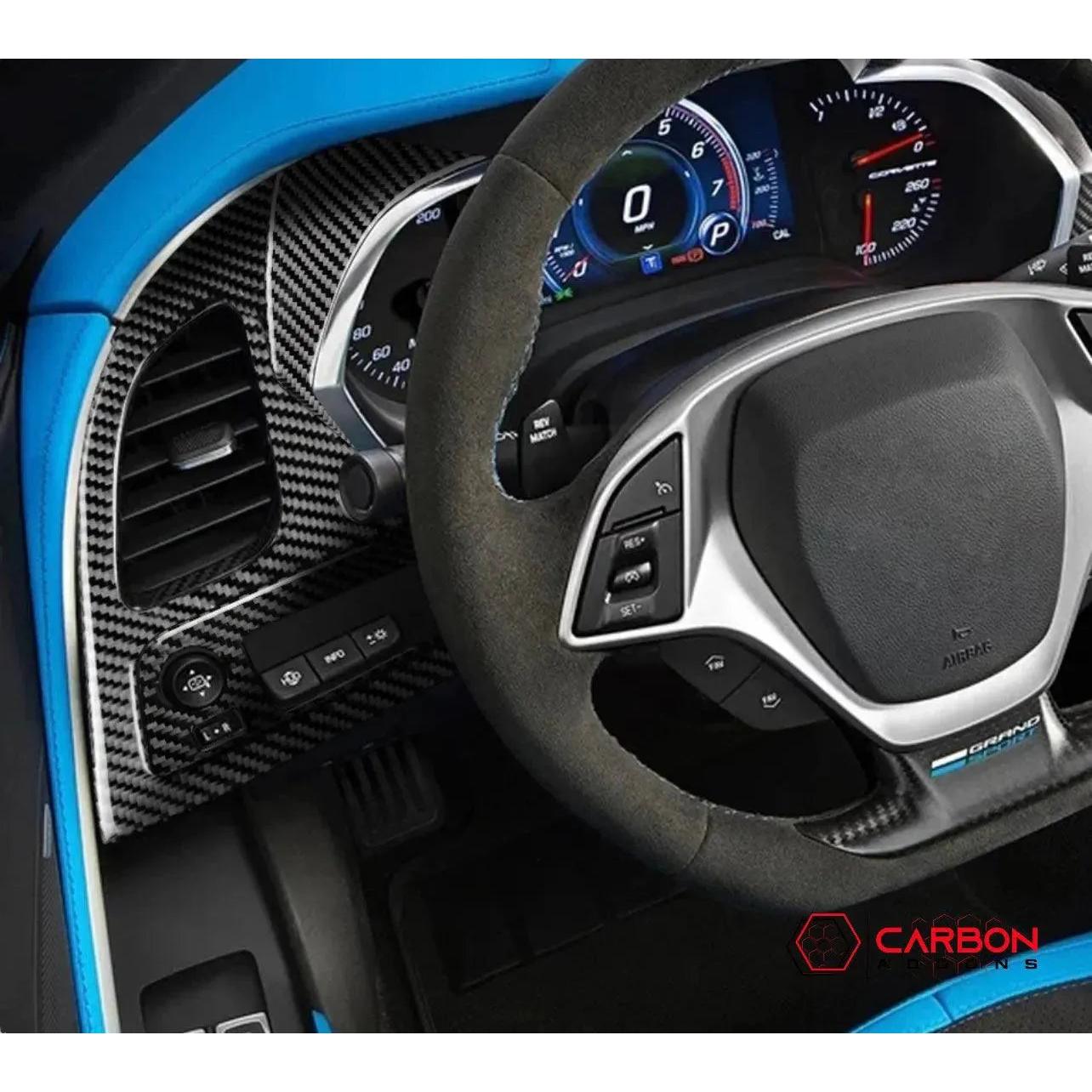C7 Corvette 2014-2019 Driver Side Dashboard Carbon Fiber Overlay - carbonaddons Carbon Fiber Parts, Accessories, Upgrades, Mods