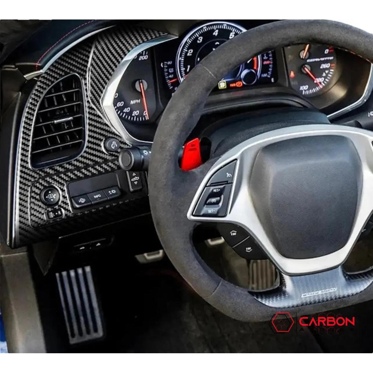 C7 Corvette 2014-2019 Driver Side Dashboard Carbon Fiber Overlay - carbonaddons Carbon Fiber Parts, Accessories, Upgrades, Mods