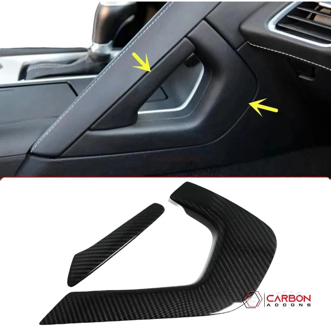 C7 Corvette 2014-2029 Carbon Fiber Center Console Handle Trim Covers - carbonaddons Carbon Fiber Parts, Accessories, Upgrades, Mods