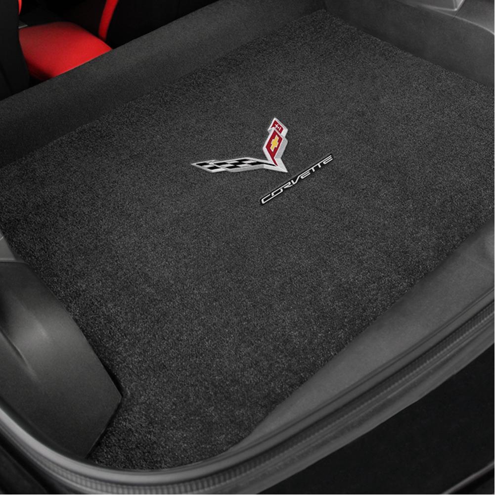 C7 Corvette Stingray Cargo Mat Coupe - Lloyds Mats with Crossed Flags & Corvette Script (Dark Grey)
