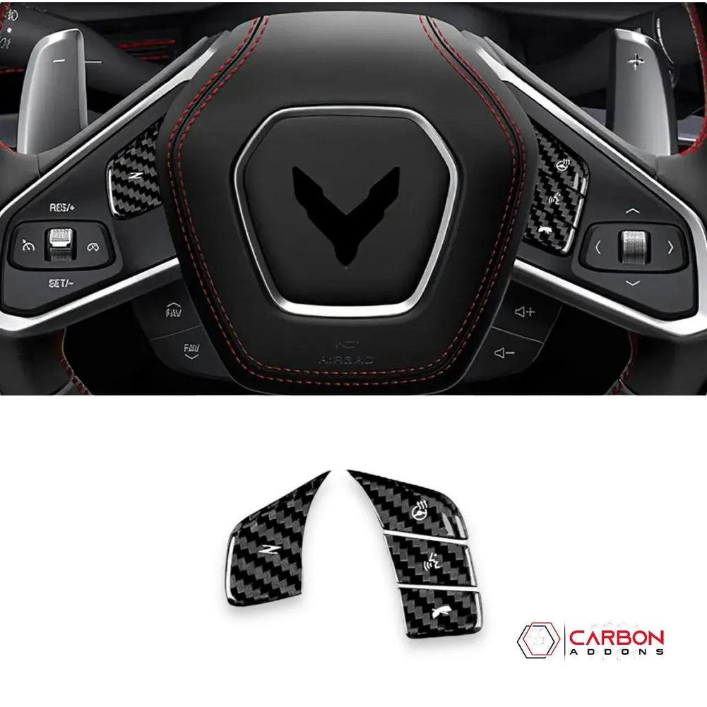 C8 Corvette Carbon Fiber Heated and Non Heated Steering Wheel Button Covers