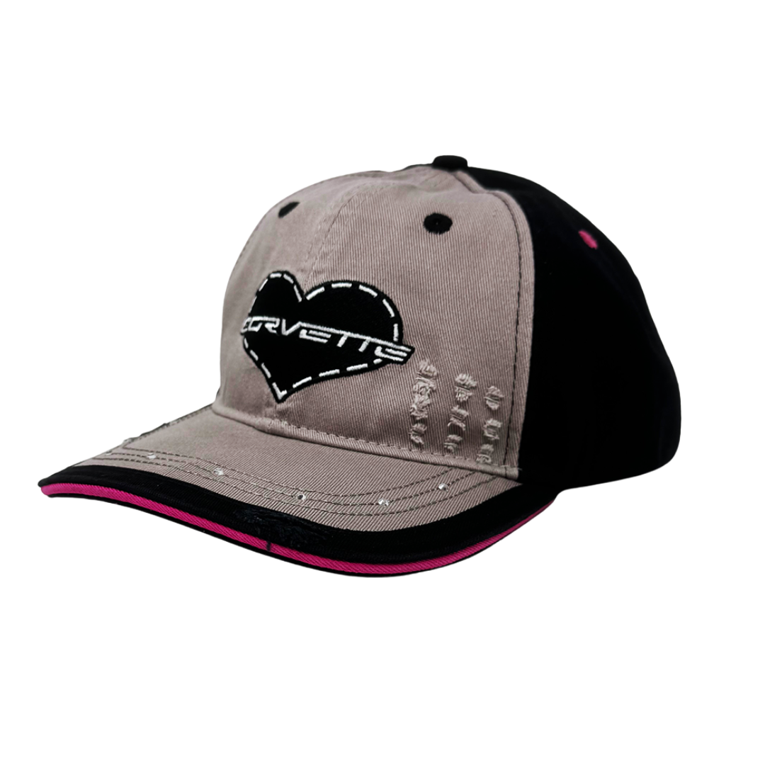 Corvette Ladies Heart Adjustable Hat - Gray/Black