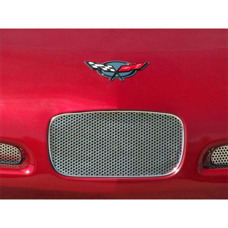 Corvette Front Tag-back Plate 1pc | Perforated Stainless Steel : 1997-2004 C5 & Z06