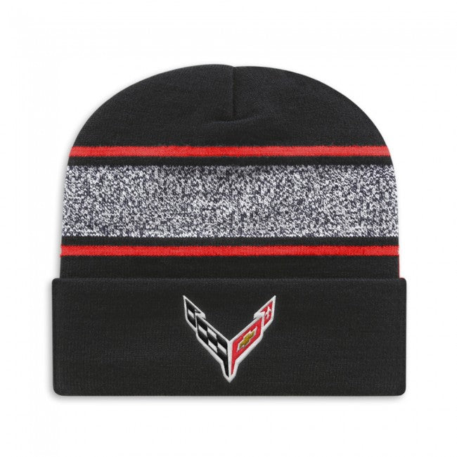 C8 Striped Cuffed Beanie : Black/Red