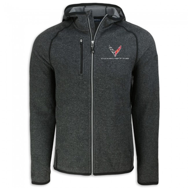 C8 Corvette Cutter & Buck Hooded Zip Up Fleece - Charcoal