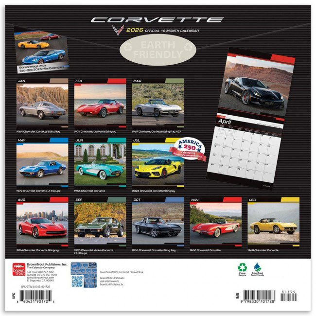 Corvette 2026 16 Month Calendar 12"x 24"