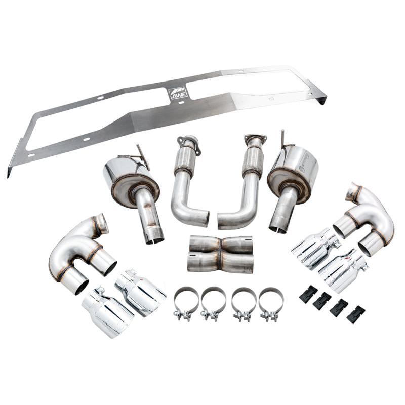Corvette C8 AWE Tuning Touring Edition Exhaust - Quad Chrome Silver Tips