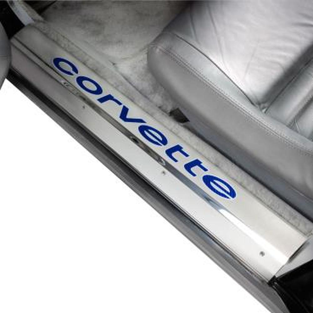 C3 Corvette Door Sills w/Corvette Vinyl Inlay Lettering 2Pc Polished Stainless : 1978-1982