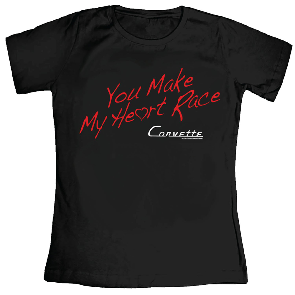 Corvette You Make My Heart Race Ladies T-shirt : Black