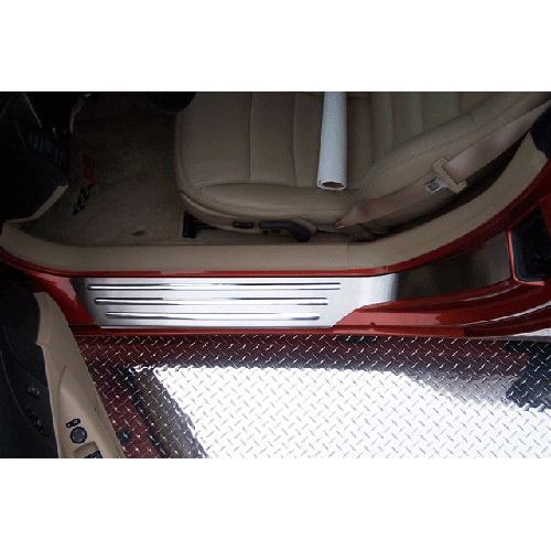 Corvette Door Sill Protectors Full Length (Ribbed) - Stainless Steel : 2005-2013 C6