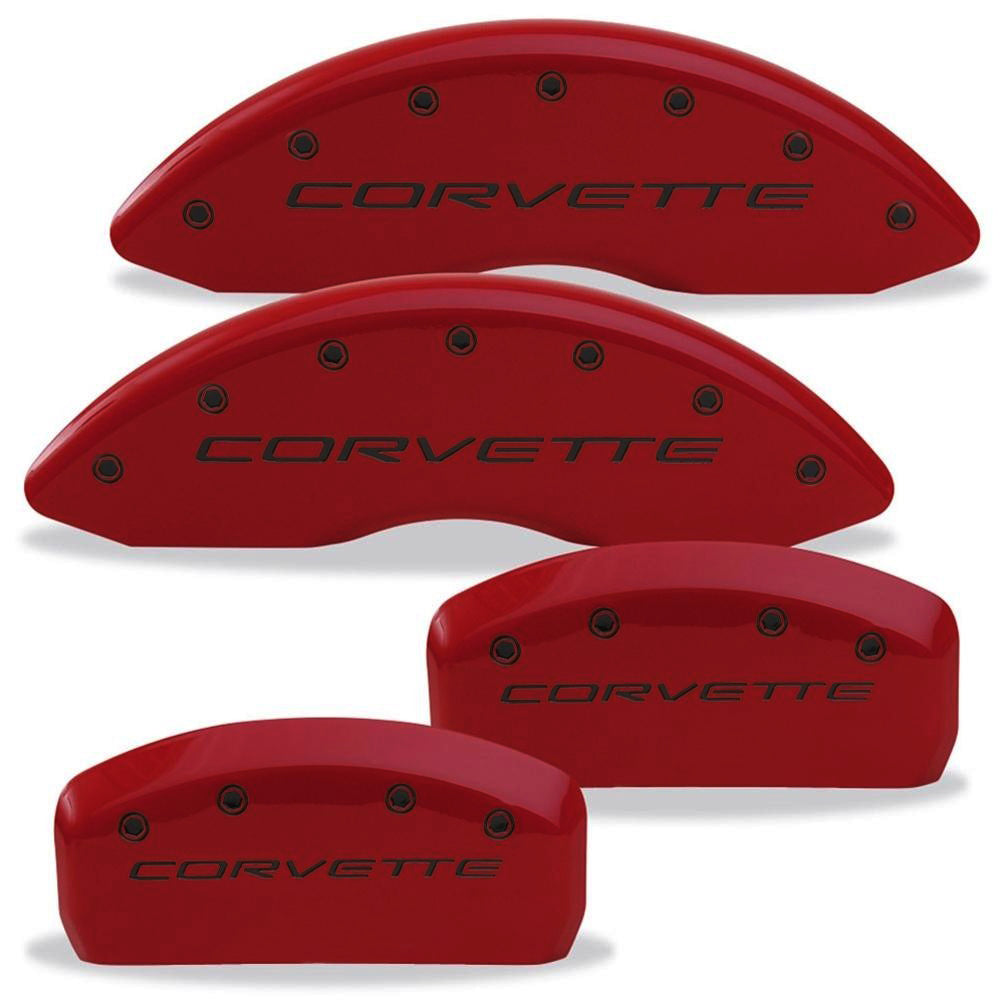 Corvette Brake Caliper Cover Set (4) - Anniversary Red with Black Bolts and Script : 1997-2004 C5 & Z06