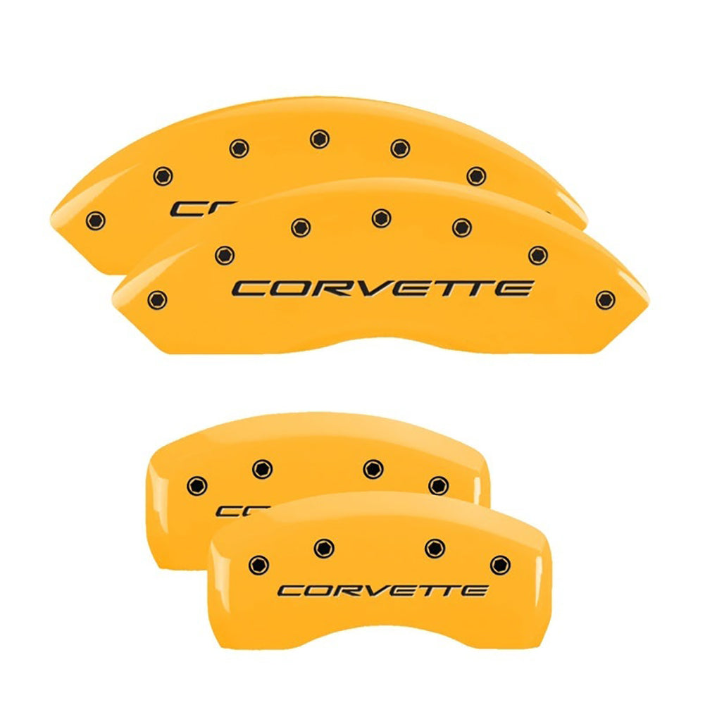 Corvette Brake Caliper Cover Set (4) - Millennium Yellow with Black Bolts and Script : 1997-2004 C5 & Z06