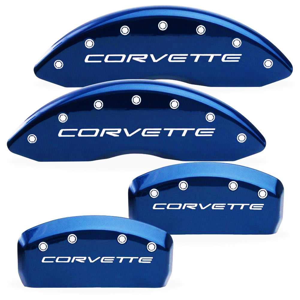 Corvette Brake Caliper Cover Set (4) - Electron Blue with Silver Bolts and Script : 1997-2004 C5 & Z06