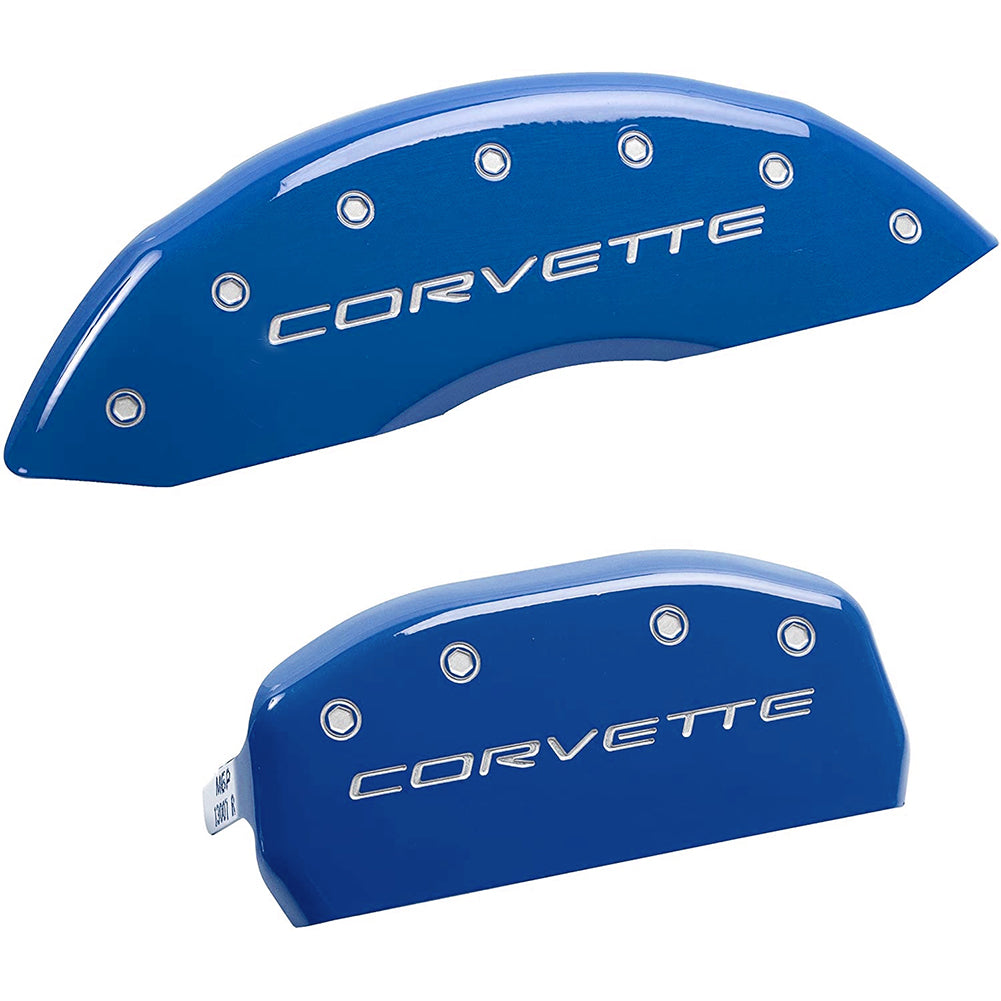 Corvette Brake Caliper Cover Set (4) - Jetstream Blue with Silver Bolts and Script : 1997-2004 C5 & Z06